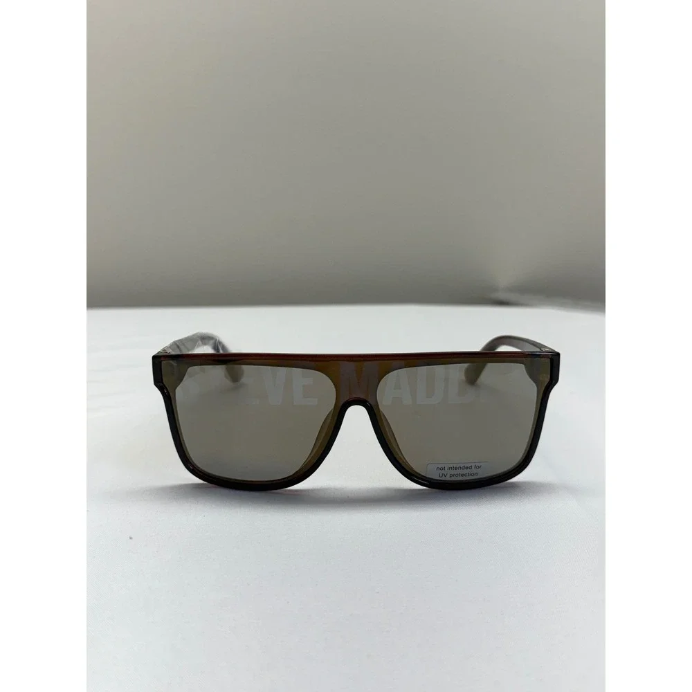 Steve Madden Brown Flat Top Shield Sunglasses Mirror Lens Retro Chic Womens Y2K